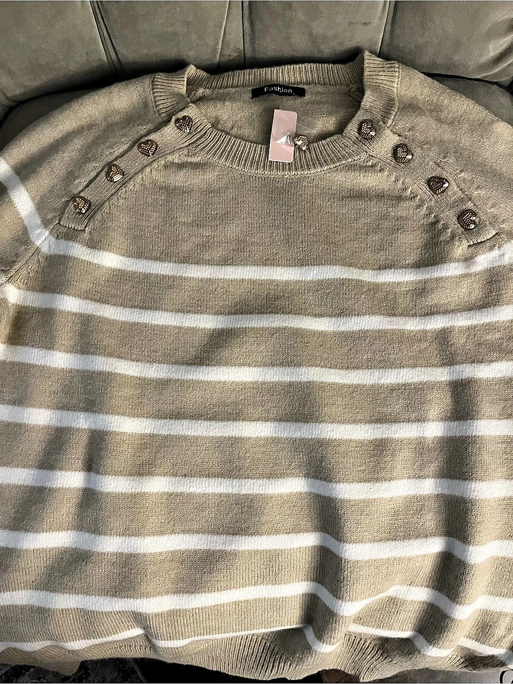 Faherty Striped Crew Neck Sweater in Beige & White NWT